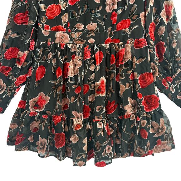 Fate Womens Large Floral Velvet Mini Dress Sheer Romantic Cottagecore - Picture 4 of 13